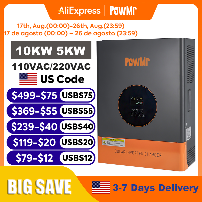 PowMr 10KW 5KW Split Phase Inv - đánh giá và giá Drone Solar Charger